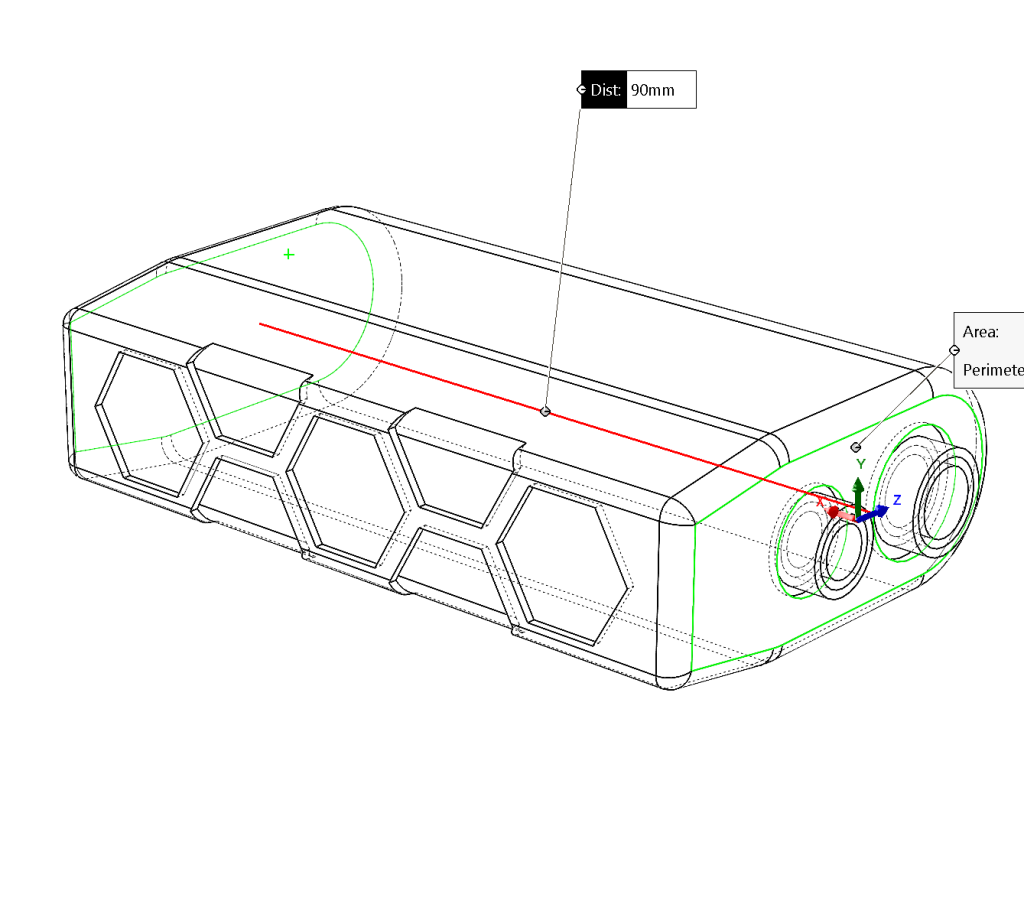 A wireframe model of a prototype bicycle light. It has a wide, flat shape, with a hexagonal grid on the front. The wireframe is purple on a yellow background, sort of in a Pop Art style.